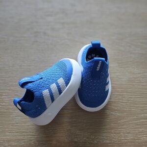 adidas Kids Royal Blue Knit Slip-On Sneakers with White Stripes